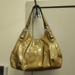 Coach Madison Patent Leather Maggie Shoulder Bag Purse Tote 18760 Gold with COA
